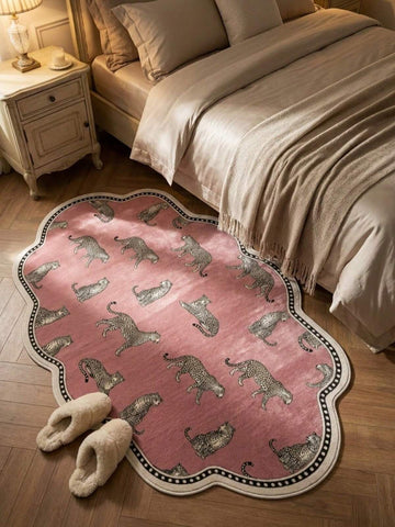 1pc Velvet Decorative Carpet, Absorbent Non-Slip Pink Leopard Velvet Rug, Small Rug, Entryway Rug, Bedroom Rug, Bedside Rug, Kids Room Rug, Bathroom Rug, Decorative Carpet